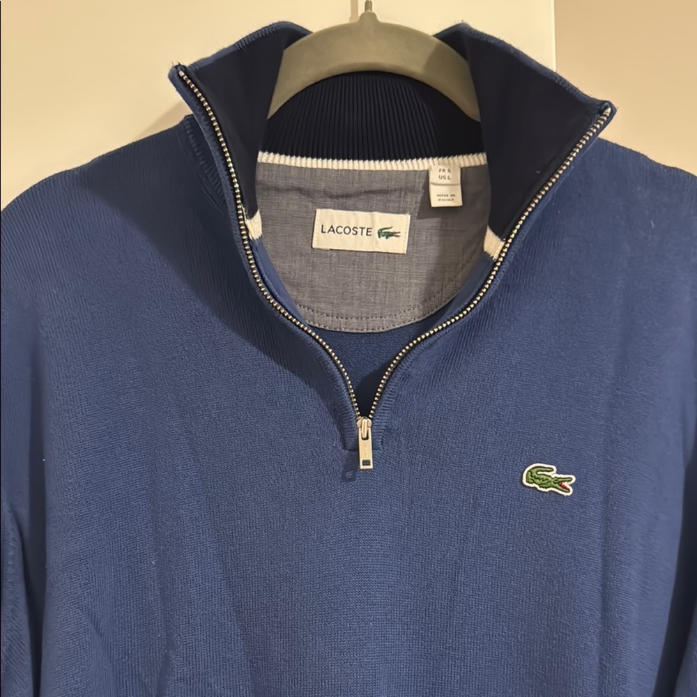 Lacoste Men's Deep Blue Quarter-Zip Sweater with Crocodile Logo - Picture 3 of 5